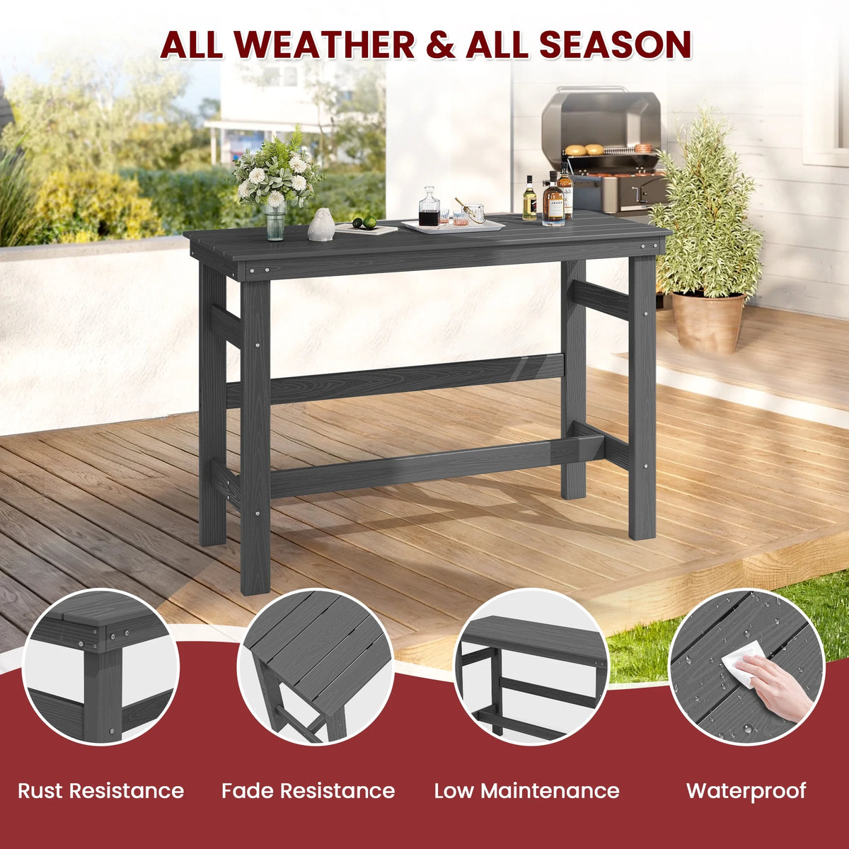 SERWALL 41" Outdoor Bar Table, HDPE All Weather Adirondack Outdoor Bar Height Table, Navy