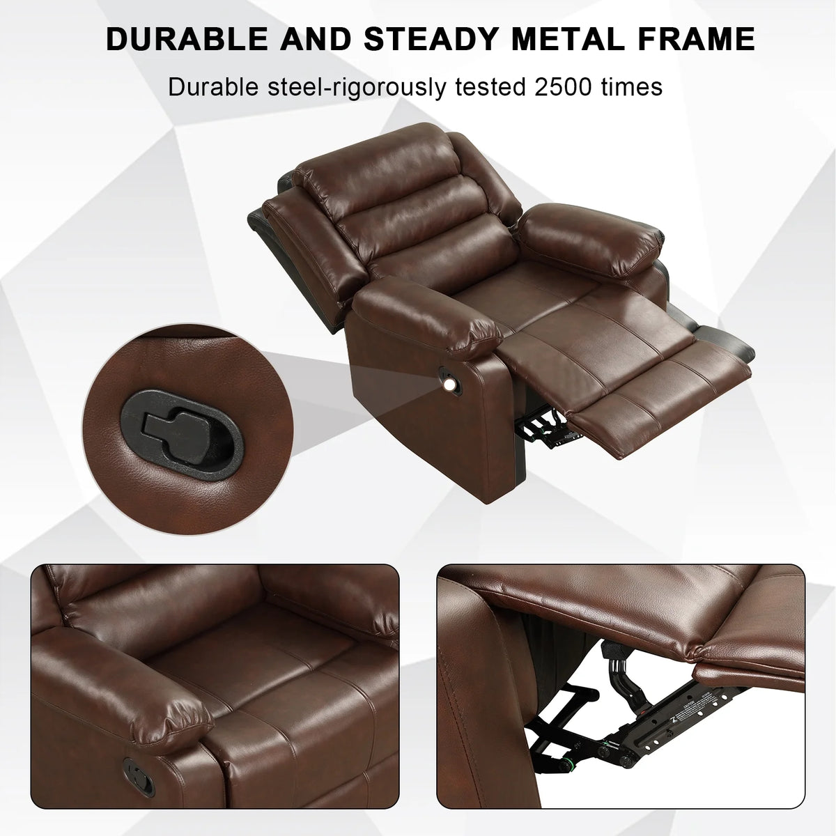 Bonzy Home Recliner Chairs for Living Room Overstuffed Breathable Fabric Reclining Chair Manual Sofa Brown