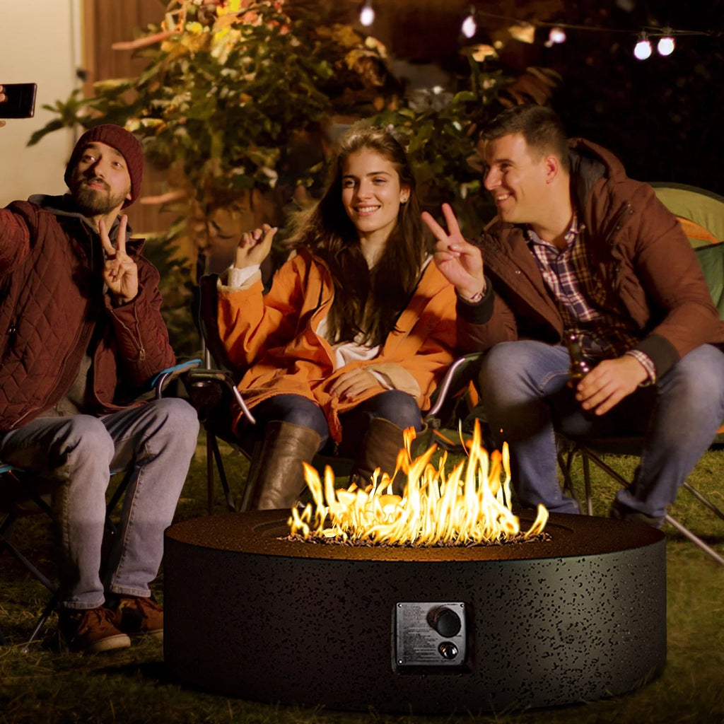 COSIEST Outdoor Round Terrazzo Concrete White firepit Table
