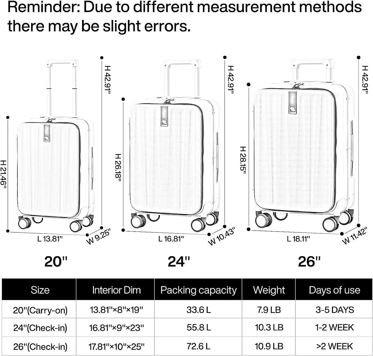 Hanke 20"Carry On Luggage with Wheels, Ivory White