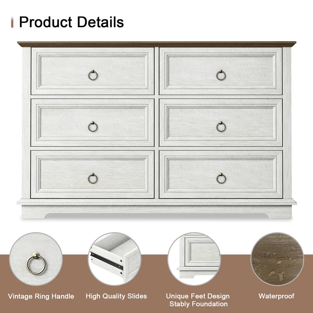 FAGAGA 6 Drawers Dresser for Living Room,Storage Cabinet Wooden Dressers Organizer for Bedroom,White