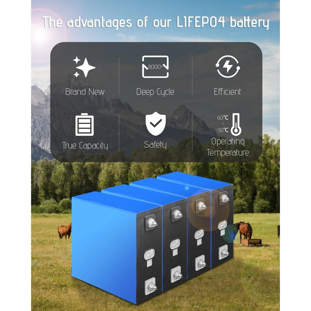 280Ah 3.2V Battery 4 Pack LiFePO4 Grade A Deep Cycle Lithium Iron Phosphate Rechargeable with Nuts and Bus Bars,8000-10000Life Cycles��Replacement Batteries for Solar Systems, Cars, RVs