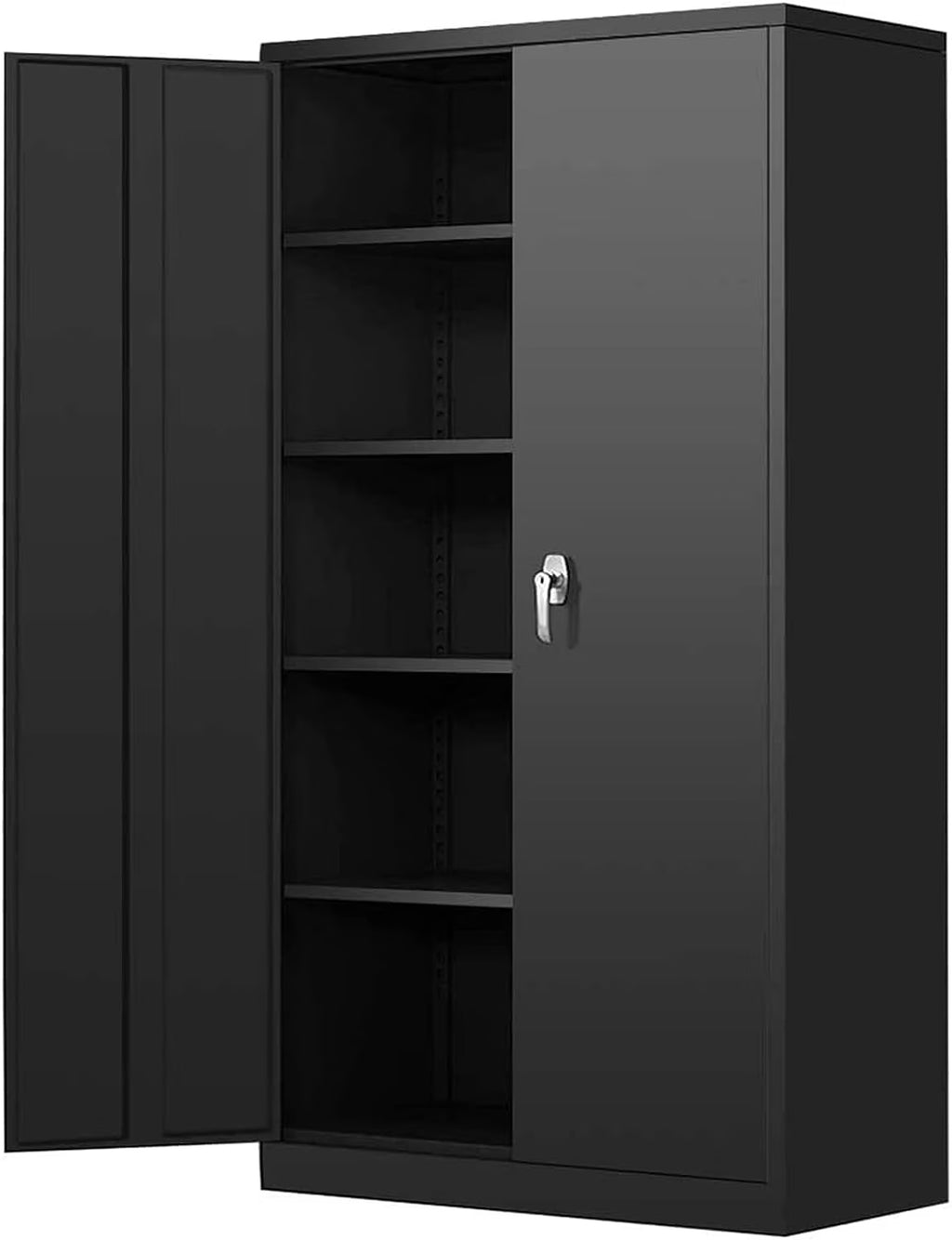 SOLAURA 72 Inches Tall Metal Garage Storage Cabinets, Lockable Storage Cabinet with Doors and Adjustable Shelves for Office, Home, Shops, Garage, Black