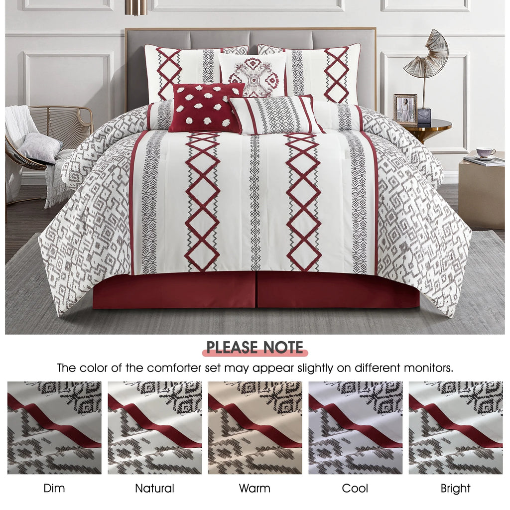 Lanco Luxury 7 Piece Cozy Boho Comforter Set Queen Beige Embroidered Girls Bedding, Premium Microfiber, All Season Home Décor
