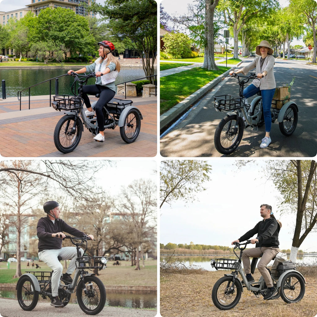 MOONCOOL TK1 Folding Electric Tricycle for Adults,48V 14.5Ah Removable battery, 500W��Peak 1000w��Motor, 20" Fat Tire Step-Thru 3Wheel Electric Bicycle w/Front&Rear Baskets, Certified to UL 2849 by SGS