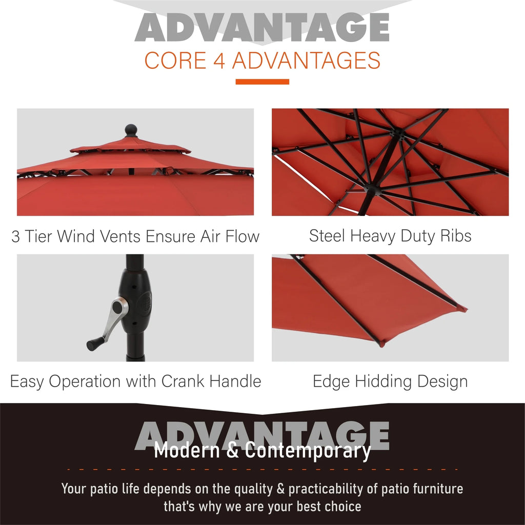 MAISON ARTS Outdoor  6-piece Patio Dining Set, 1 Square Metal table, 4 Adjustable Folding Chairs and 10ft Umbrella Red
