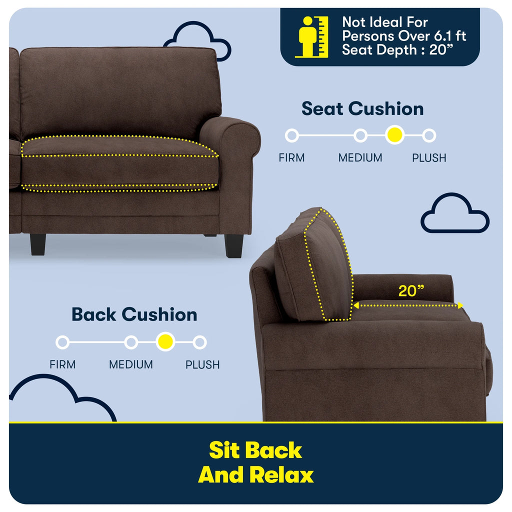 Serta Copenhagen 78" Rolled Arm Sofa with Removable Covers Dark Brown