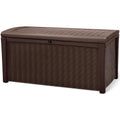 Keter Borneo 110 Gallon Rattan Wicker Resin Deck Storage Box Bench, Brown