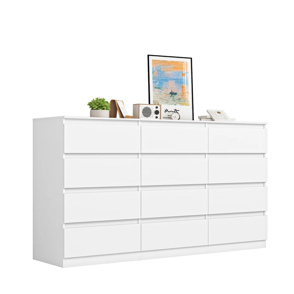 Resenkos Mid Century Modern 8 Drawer Dresser for Bedroom with Hidden Handle White