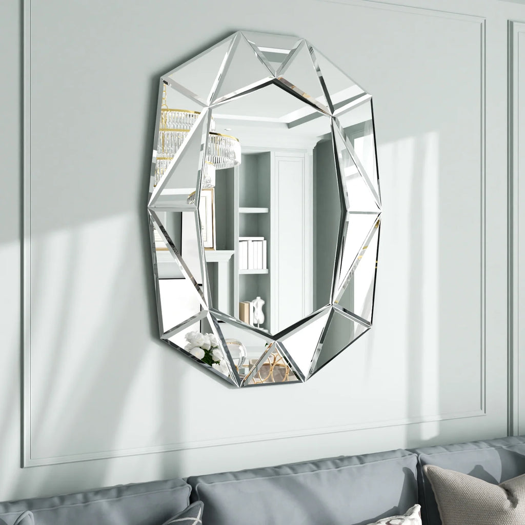 LUVODI Geometric Mirror Wall 28 x 39 inch Art Mirror Green 3D Glass Beveled for Bathroom Living Room