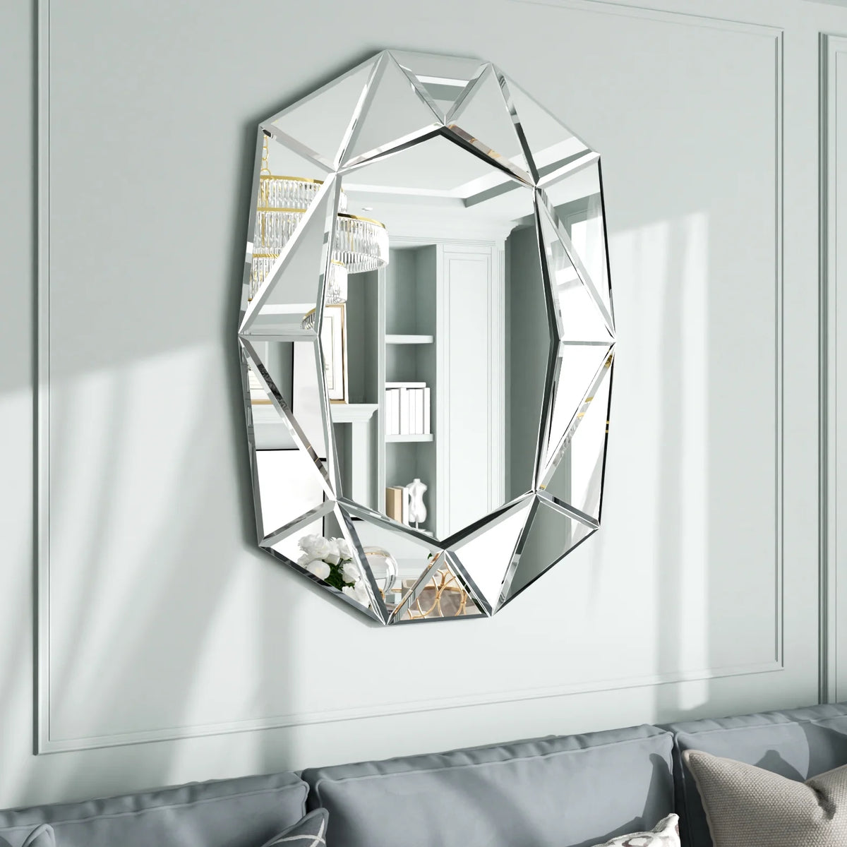 LUVODI Geometric Mirror Wall 28 x 39 inch Art Mirror Green 3D Glass Beveled for Bathroom Living Room