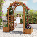 Wooden Garden Arbor with Planter&Swing,Outdoor Arbor Trellis for Climbing Plants, Roses, Vines, Outside Pergola Planter, Garden Arch for Lawn Backyard Wedding Ceremony Bridal Party