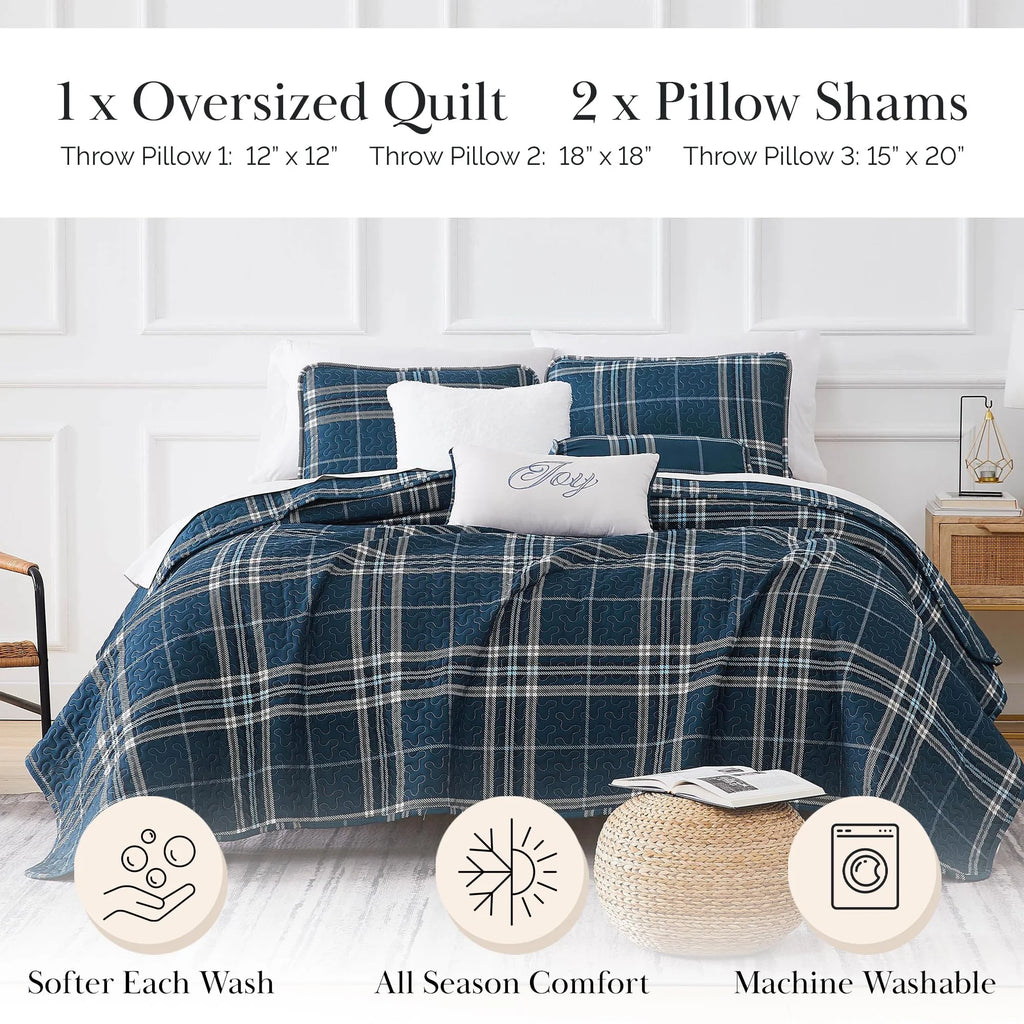 Southshore Fine LinensOversized 5-Piece Twin / Twin XL Quilt Bedding Set with two matching shams and three decorative throw pillows, oversized Paisley farmhouse bedspread Pure Melody Aqua