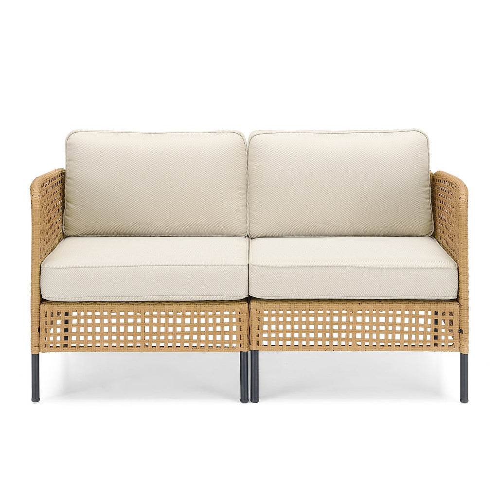 Swpormundo 6 Piece Wicker Patio Furniture Set,Outdoor Conversation Sectional Sofa w/Coffee Table,All-Weather Outdoor Sofa with Thick Cushions for Deck,Poolside,Garden,Beige
