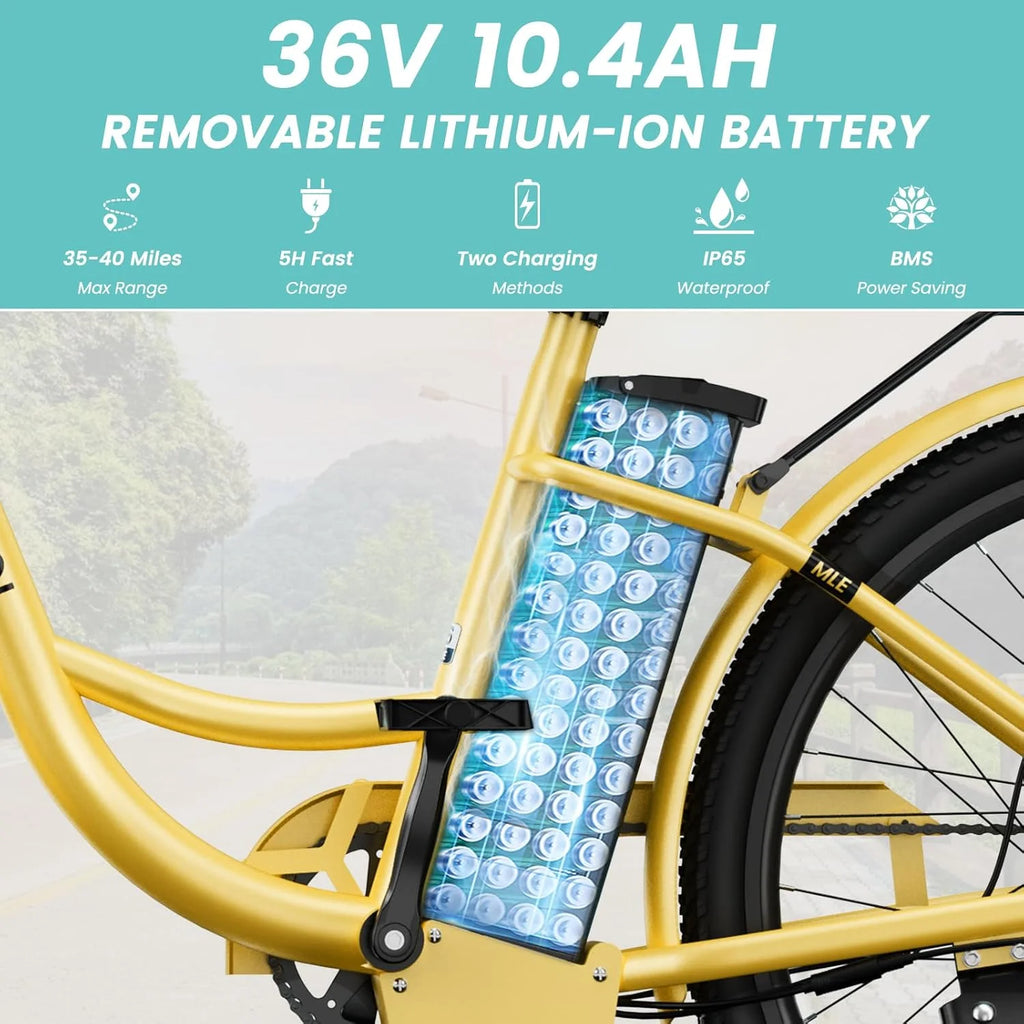 MOONCOOL Electric Bicycle for Adults 350W , 7-Speed Ebike with 36V 10.4Ah Removable Battery， 40 Miles Range , 20 mph Electric Commuter Bike for Women Men, Certified to UL 2849 by SGS
