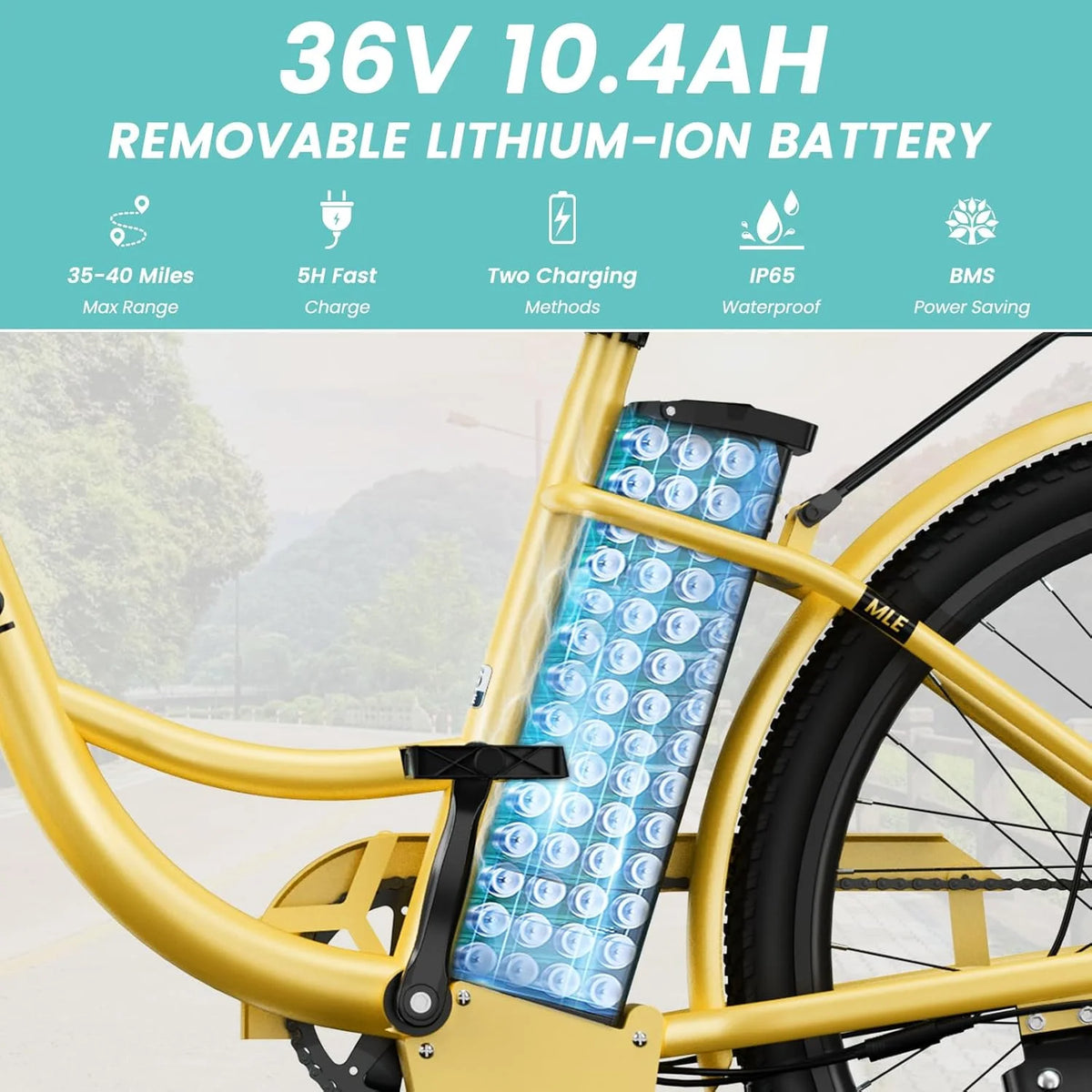 MOONCOOL Electric Bicycle for Adults 350W , 7-Speed Ebike with 36V 10.4Ah Removable Battery， 40 Miles Range , 20 mph Electric Commuter Bike for Women Men, Certified to UL 2849 by SGS