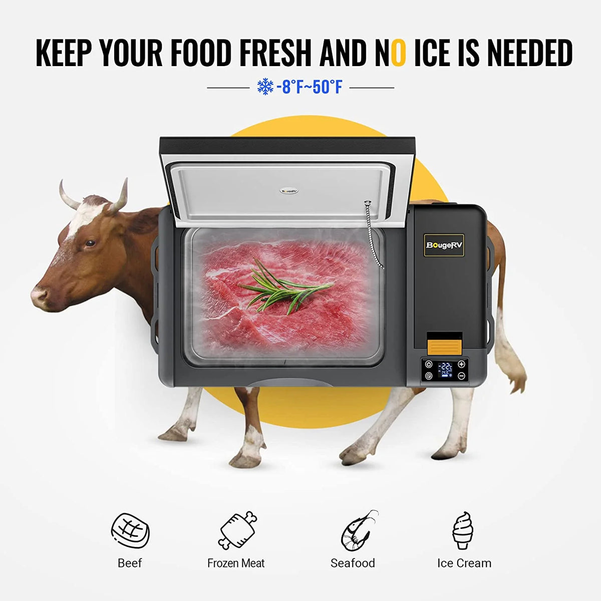 BougeRV Portable Car Refrigerator CRPRO 21 Qt, 12 Volt Fridge Compressor Freezer with -8�H~50�H Cooling Range, 12V/24 DC & 110-240 AC for RV Truck Vehicle Boat Outdoor & Home Use Black