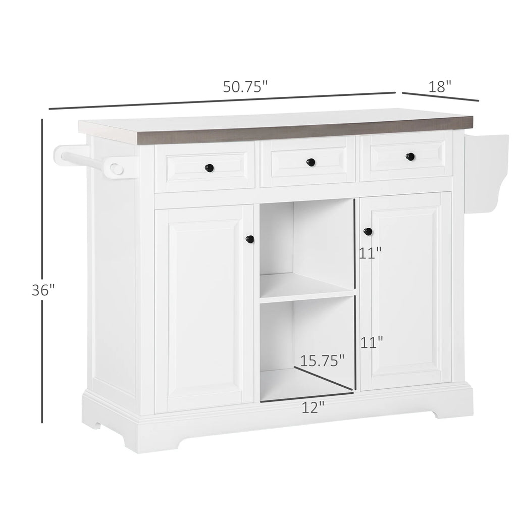 HOMCOM Rolling Kitchen Island on Wheels with Stainless Steel Top, Spice Rack & Drawers, Utility Portable Multi-Storage Cart on Wheels, Gray