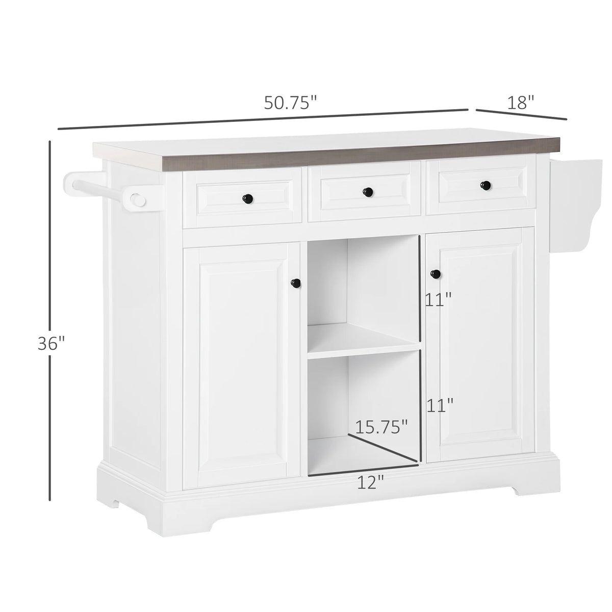HOMCOM Rolling Kitchen Island on Wheels with Stainless Steel Top, Spice Rack & Drawers, Utility Portable Multi-Storage Cart on Wheels, Gray