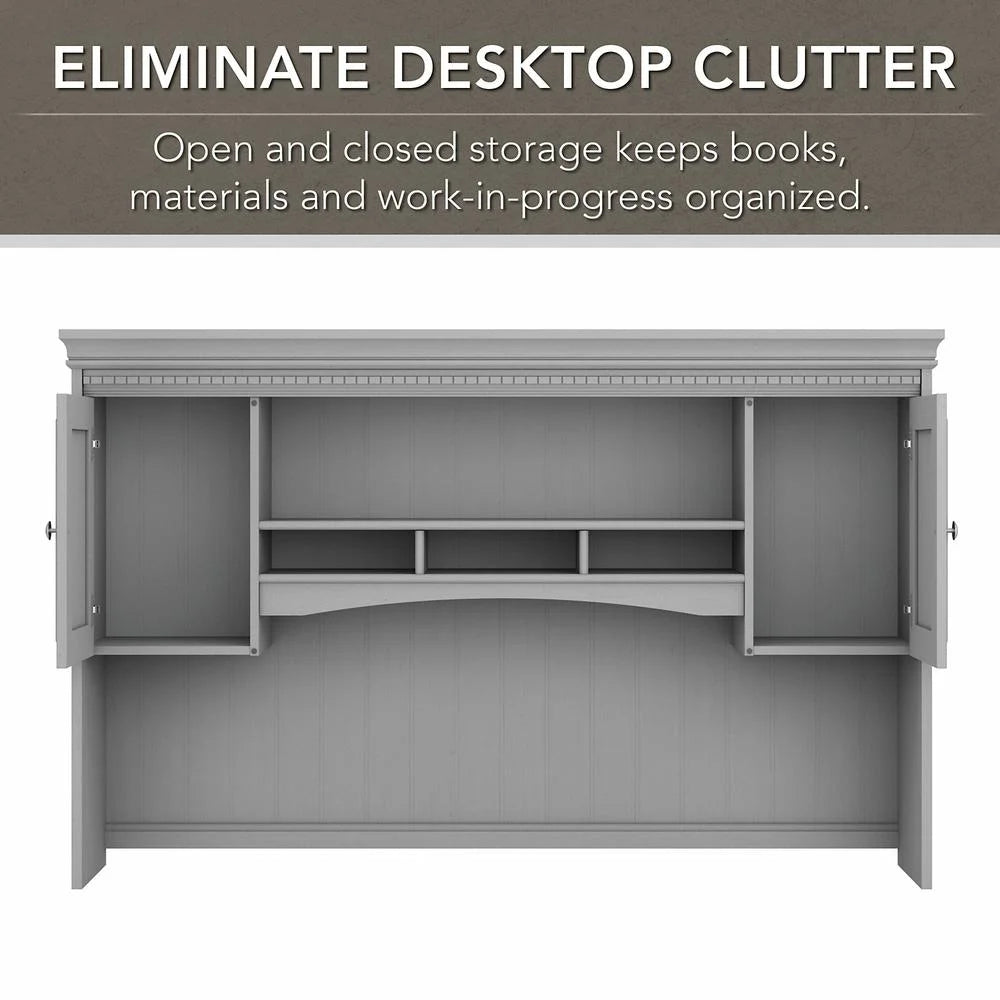 Fairview L Desk with Hutch and Storage Cabinet in White/Gray - Engineered Wood