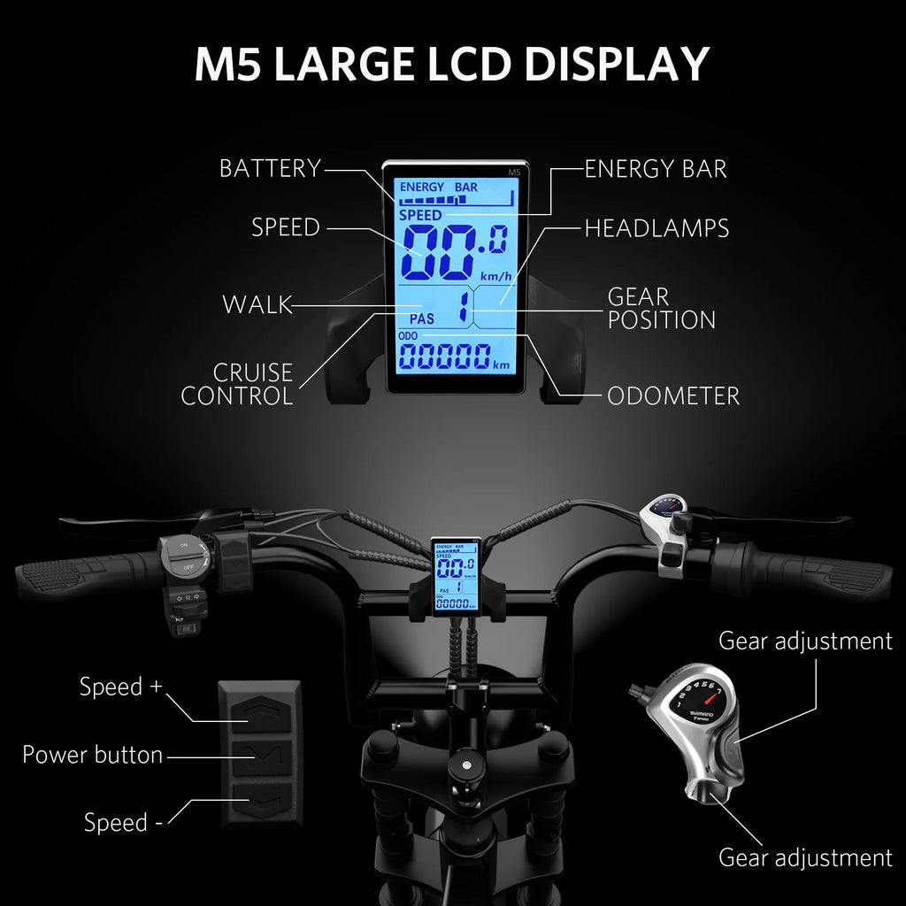 VTOKW Electric Bike for Adults,1000W Peak Motor Adult Electric Bicycle,48V 15.6Ah Battery,Up to 31MPH,20'' Fat Tire Ebike,Dual Disc Brakes Mountain Bike for Cycling,7 Speed E Bike,E-bike UL2849