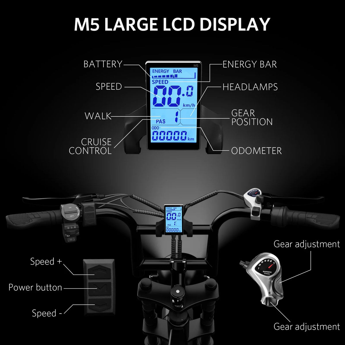 VTOKW Electric Bike for Adults,1000W Peak Motor Adult Electric Bicycle,48V 15.6Ah Battery,Up to 31MPH,20'' Fat Tire Ebike,Dual Disc Brakes Mountain Bike for Cycling,7 Speed E Bike,E-bike UL2849