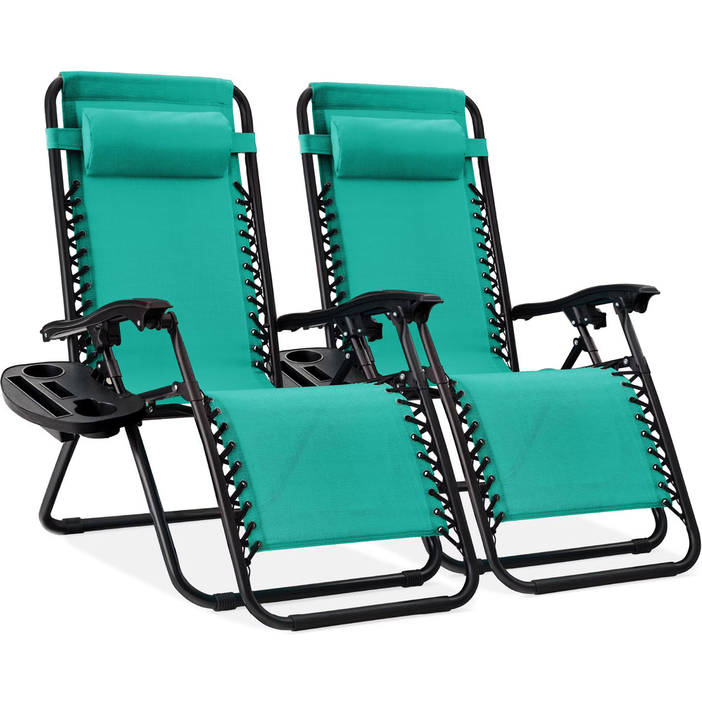 Best Choice Products Set of 2 Zero Gravity Lounge Chair Recliners for Patio, Pool w/ Cup Holder Tray - Gray