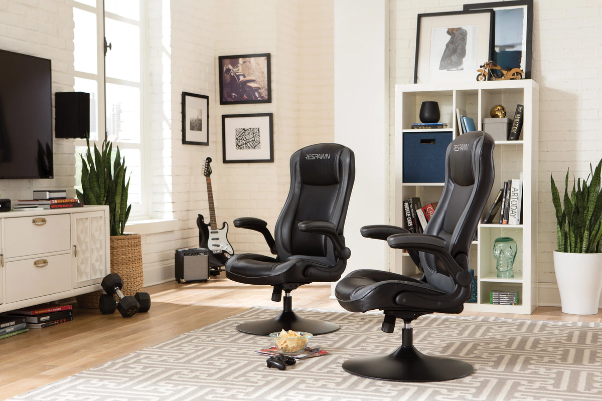 RESPAWN 800 Swivel Rocker Gaming Chair - Ergonomic Floor Gaming Seat with Lumbar Support, Flip Up Armrest, High Back, Pedestal Base, Comfortable No Wheels Console Video Game Rocker Chair - Red