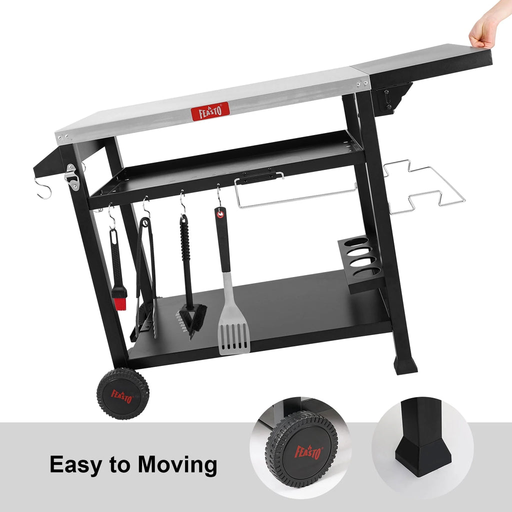 FEASTO L50" Stainless Steel Table Top 3-Shelf Movable Food Prep Cart Table  Workbench