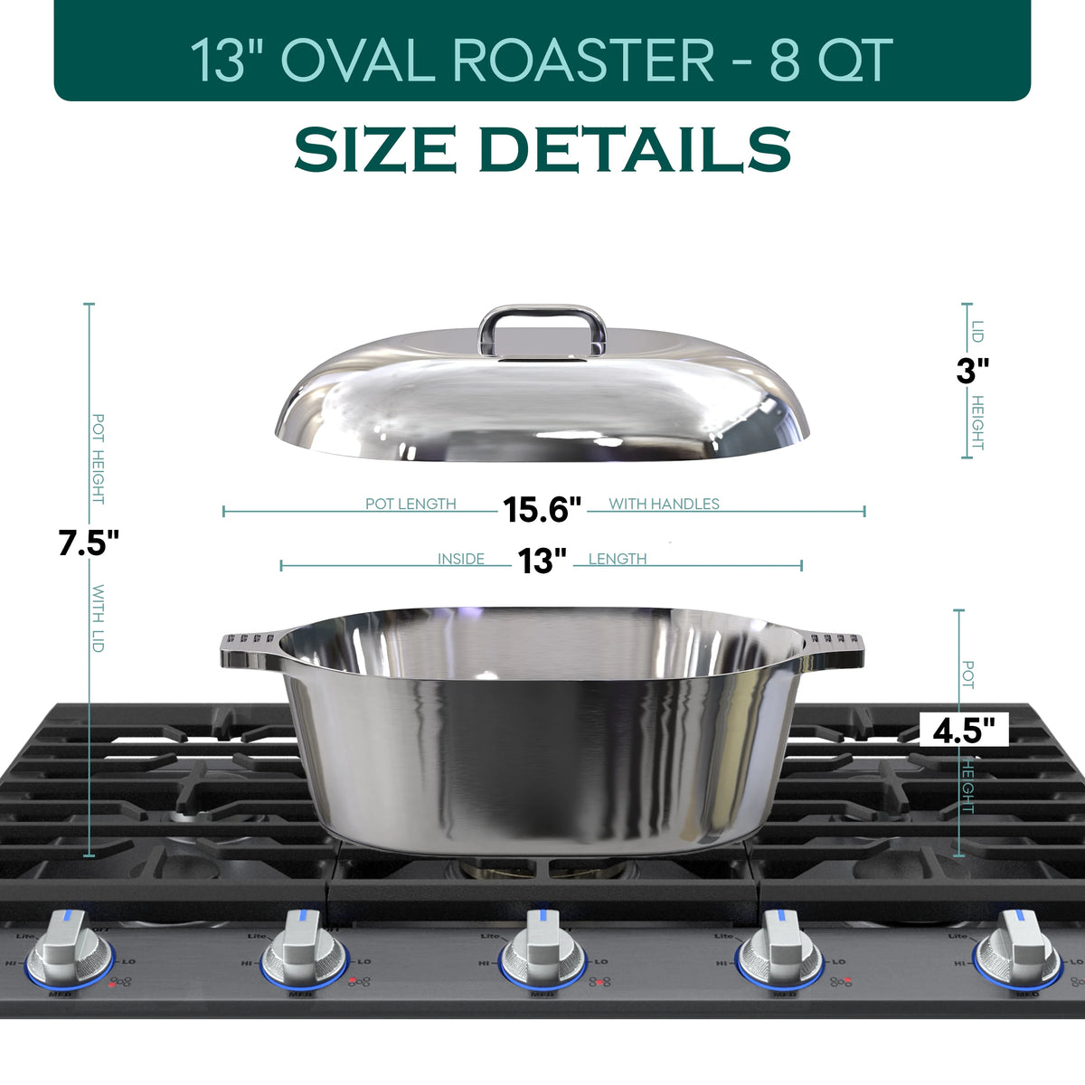 MAGNAWARE 5qt Lightweight Cast Aluminum Oval Dutch Oven, Silver