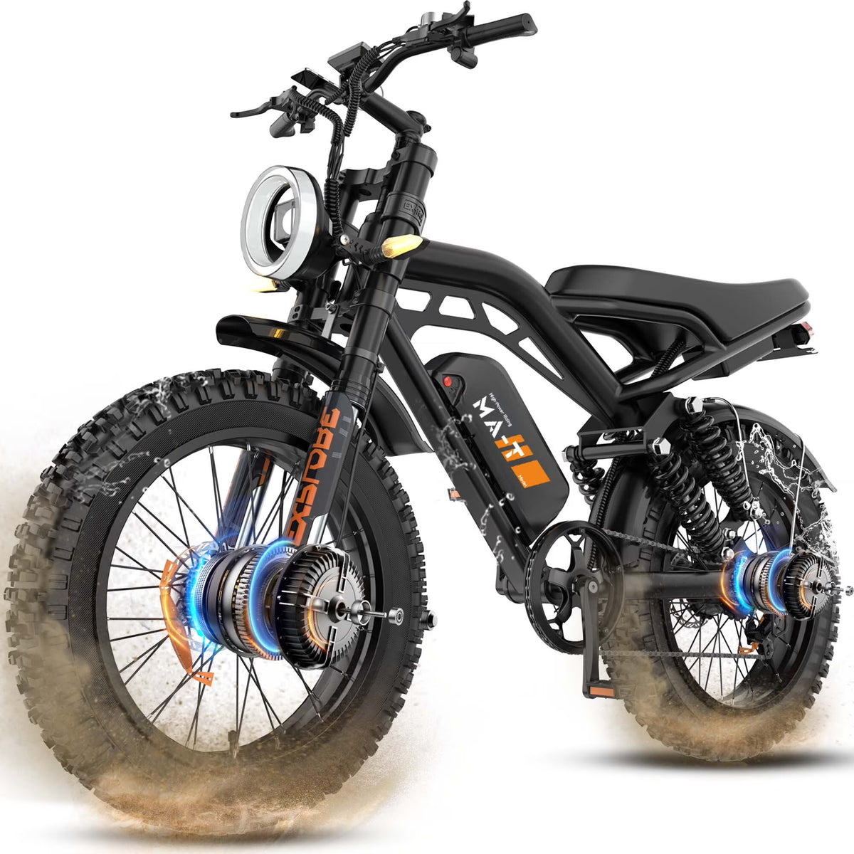 MA-L 1500W Peak Electric Bike for Adults, 48V 15Ah Battery, 20" x 4" Snow Fat Tire, Full Suspension, Shimano 7-Speed, E-Mountain Bike, UL2849