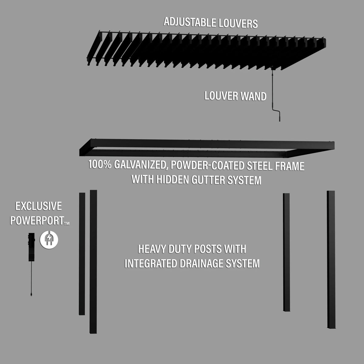 Backyard Discovery Sarasota 14'x10' Galvanized Steel Louvered Pergola Kit, Adjustable Roof