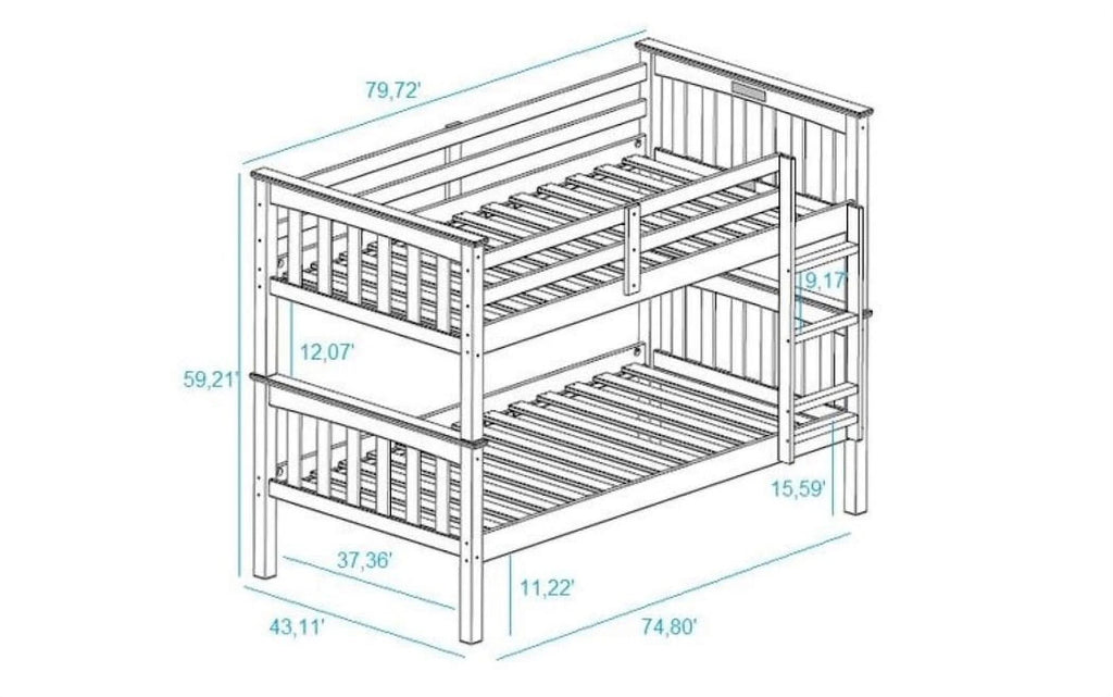Solid Wood Sturdy Twin Over Twin Bunkbed with Ladder and Safety Rail Grey