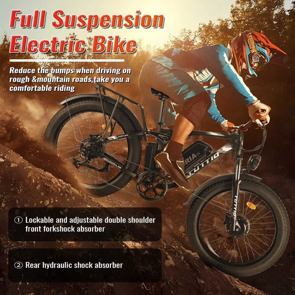 TUTTIO Adria26 5000W Electric Mountain Bike for Adults, 26" Fat Tire E-Bike for Men, 7 Speed, Max 46Mph