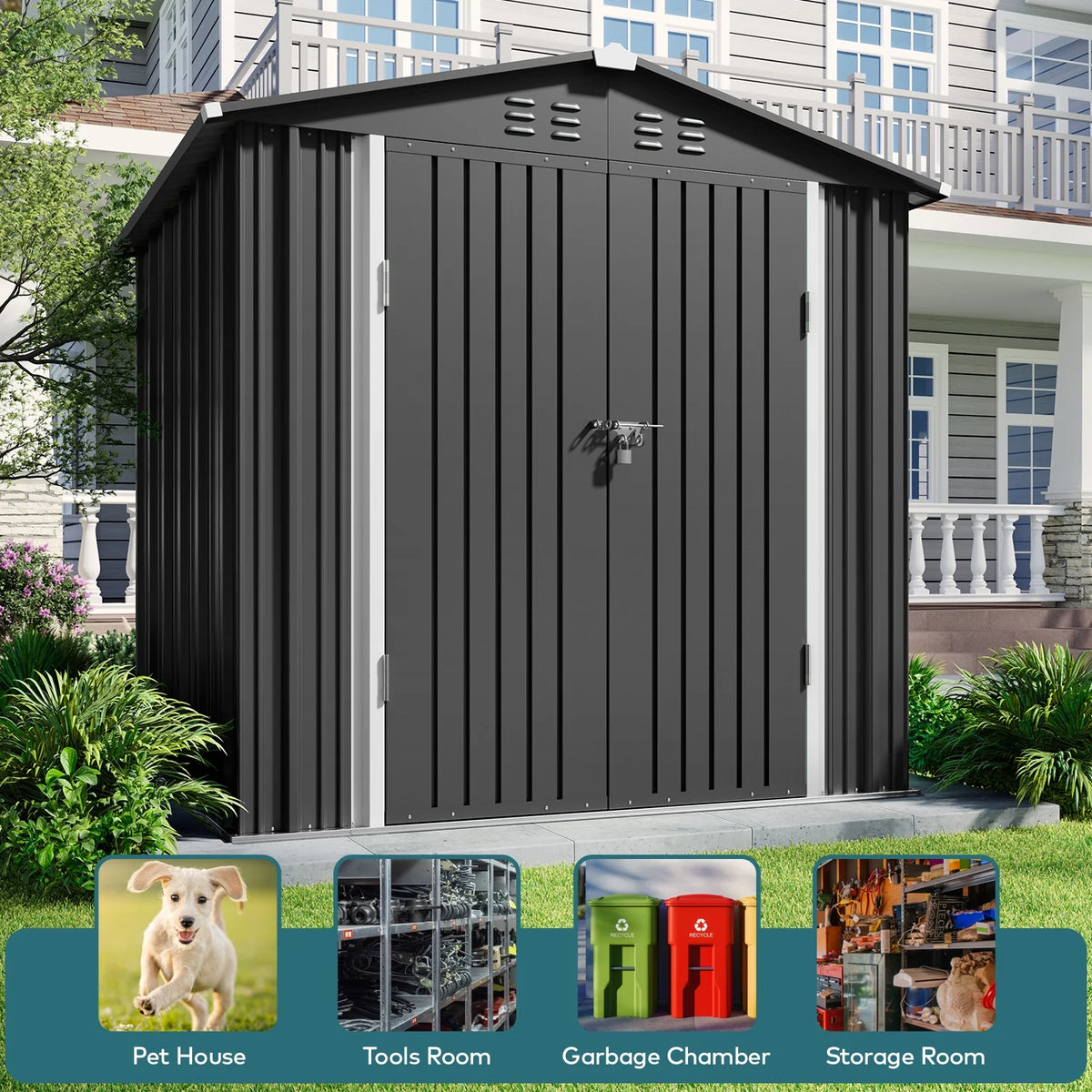 Lofka 6 x 4ft Shed and Outdoor Storage , Durable Metal Garden Shed  with Lockable Door, Weather-Resistant Steel Tool Shed for Backyard, Patio, Grey