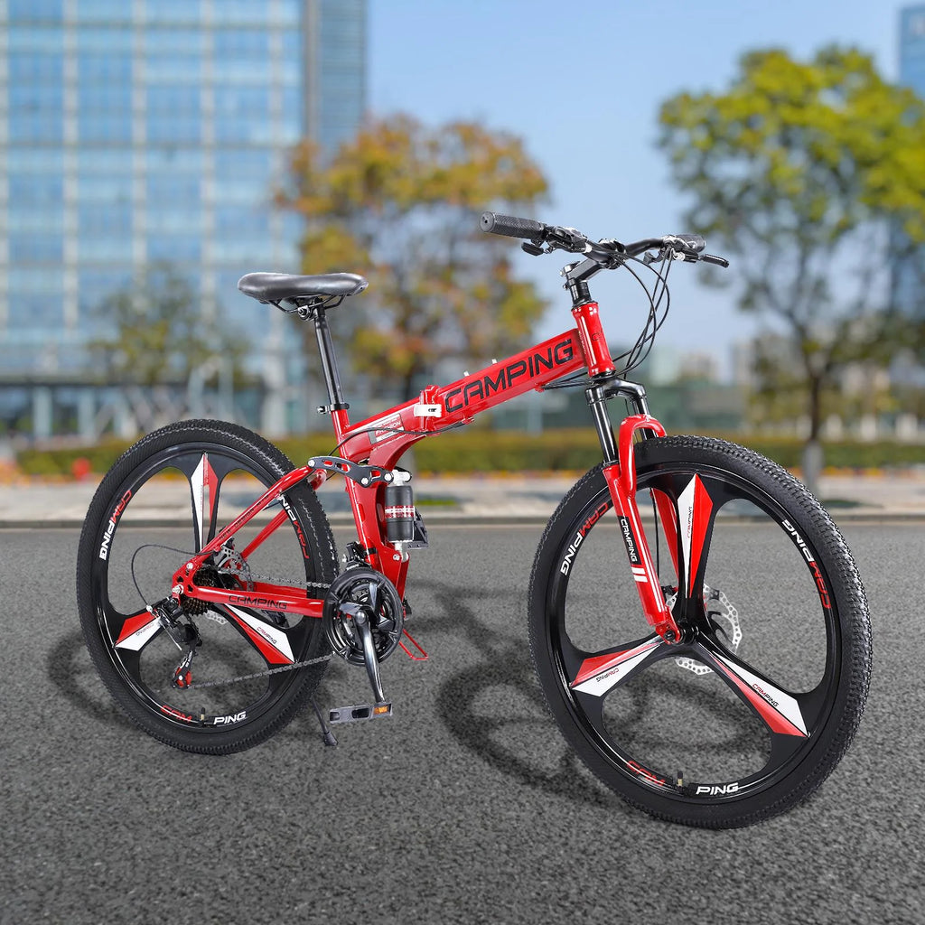 Ktaxon 26 inch 21 Speeds Folding Mountain Bike High Carbon Steel, for Adults Men Women, Red