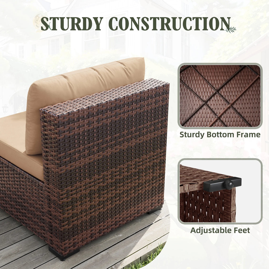 MRUAKA 8 Pieces Patio Furniture Set with Fire Pit Table, Outdoor Furniture Sectional Rattan Sofa with Slanted Back, Patio Couch with Glass Coffee Table for Backyard Garden (Dark Grey)