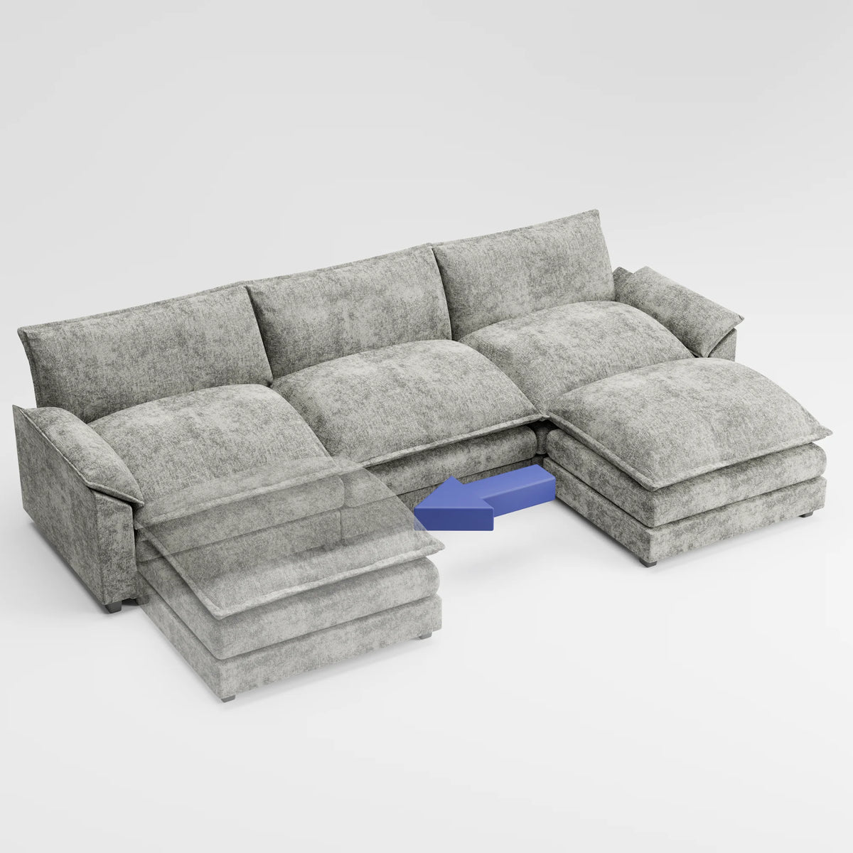 Homall Sectional Sofa 3-seat L-shaped Sofa with reversible toffee chair Movable Footrest Sofa,White