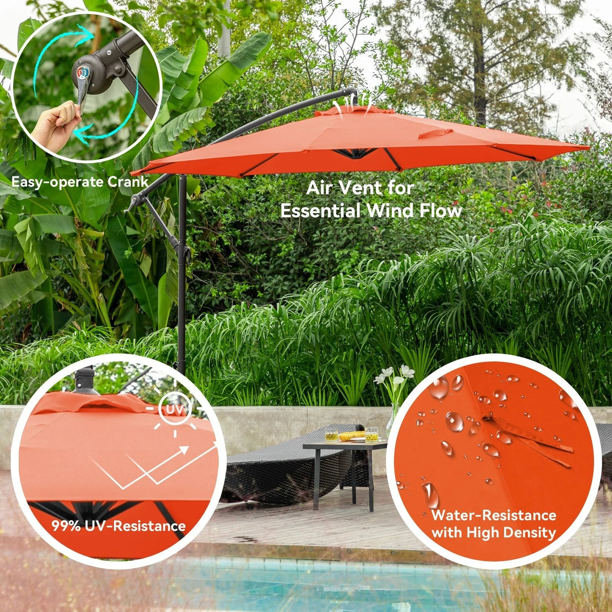 JUSTLET 10ft Heavy Duty Patio Hanging Offset Cantilever Patio Umbrella W/ 4-Piece Base Included Included, Beige