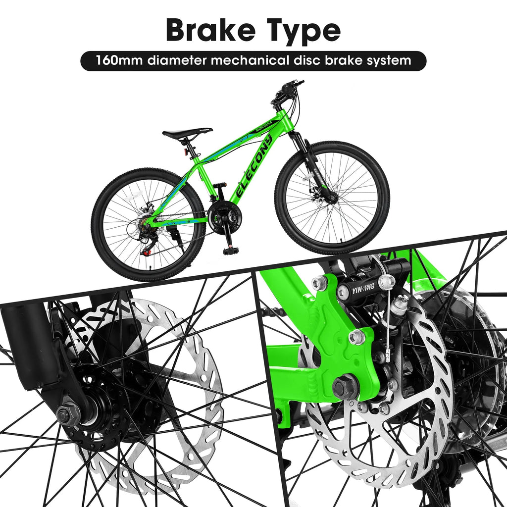 24" Mountain Bike, Aluminum Mountain Bike for Adult with Disc Brakes, Shimano 21 Speeds Bike for 14-18 Yeas Old ,Green