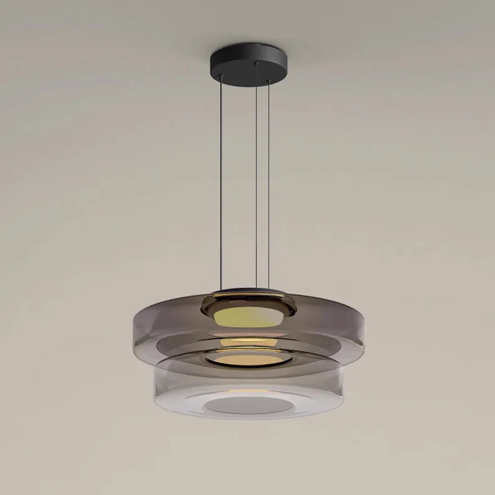 Arturesthome Contemporary Multi-Layer Clear Glass Pendant Lighting, Amber/Green/Grey