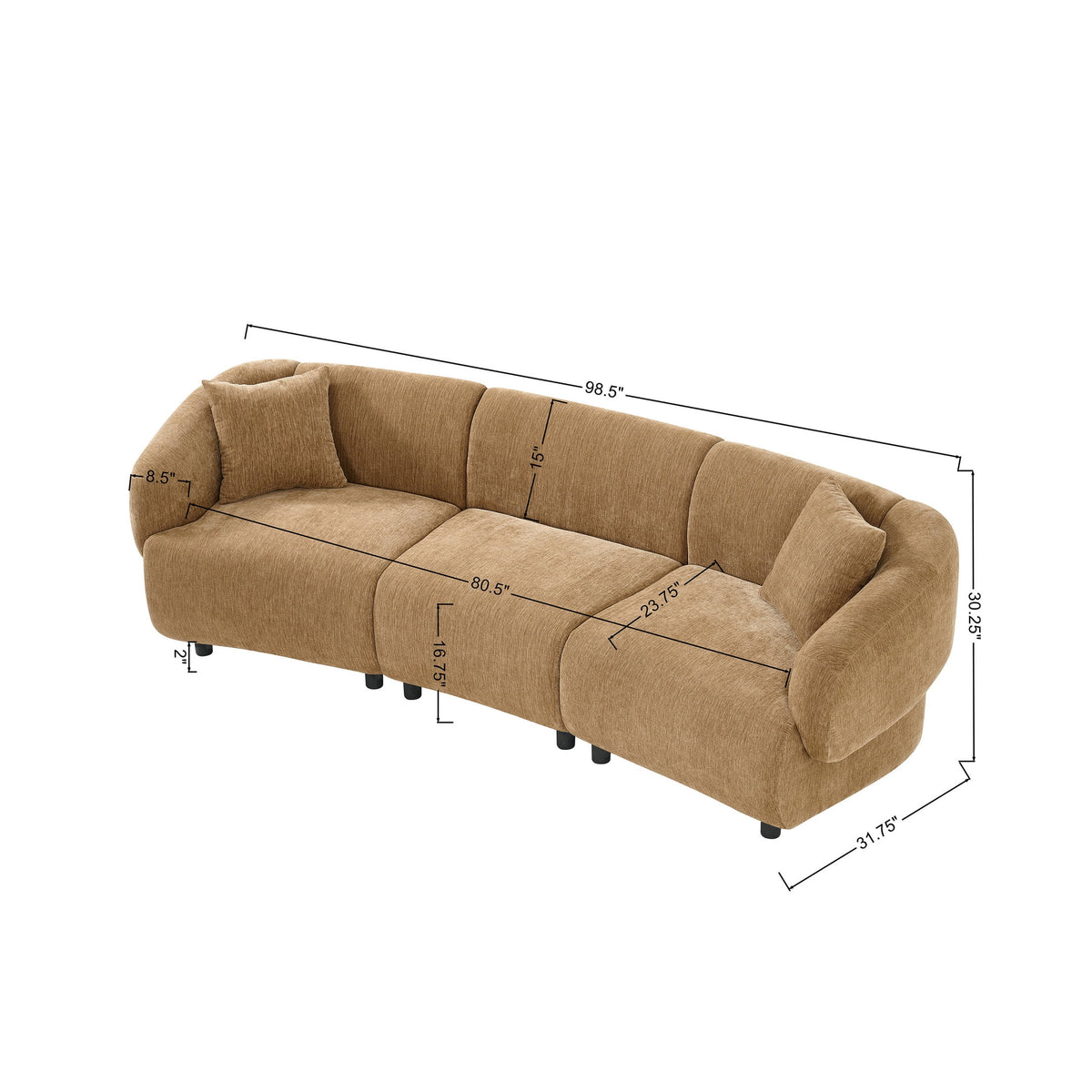 Christopher Knight Home 98.5" Curved Contemporary 3-Seat Sofa with Upholstered Plush Seating, Beige