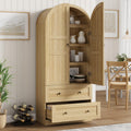 72" Tall Arched Kitchen Pantry Cabinet,Farmhouse Wood Pantry Storage Cabinet with 2 Large Drawers,Glass Door,Freestanding Versatile Pantry Cabinets Kitchens Storage Cabinets for Dining,Living Room