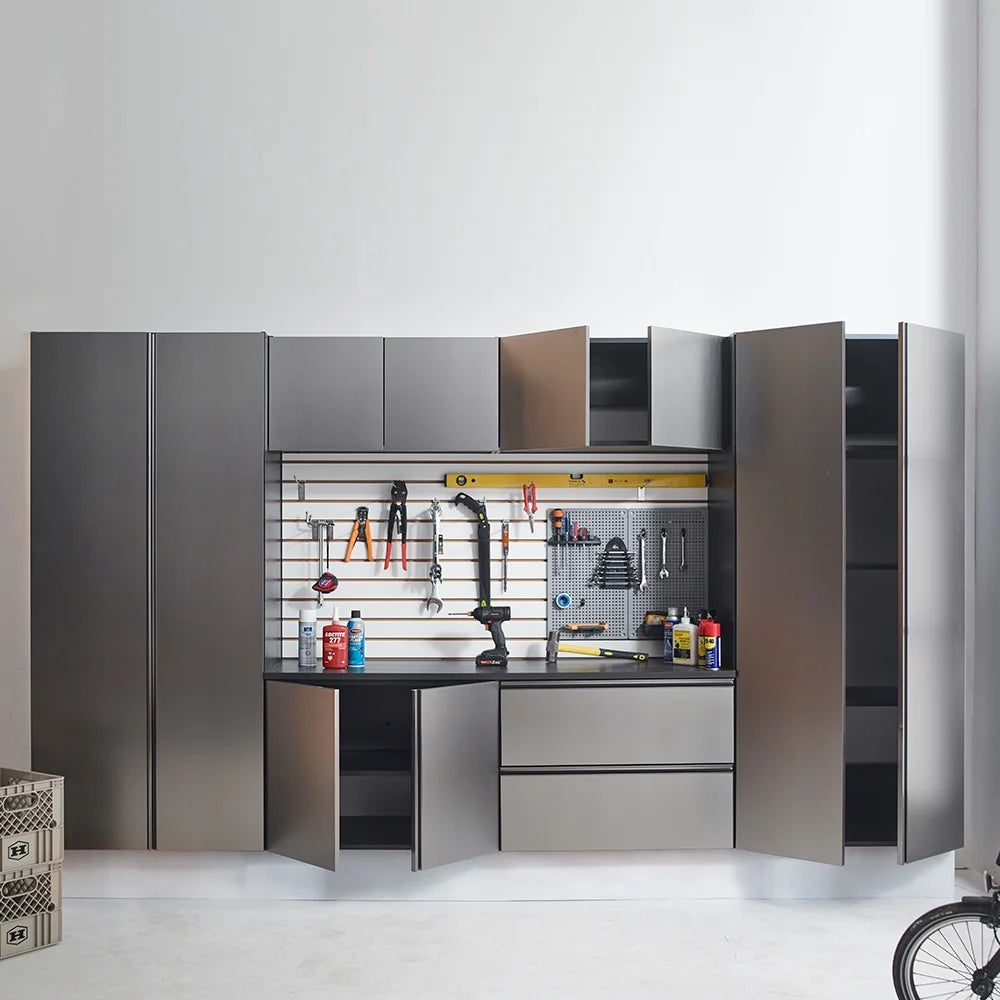 7-Piece Storage Cabinet Set, Modern Style Kitchen Furniture Set with Stand Cupboard and Console Table, Wall-Mounted or Free-standing Cabinet Set for Living Room, Kitchen, Dark Gray