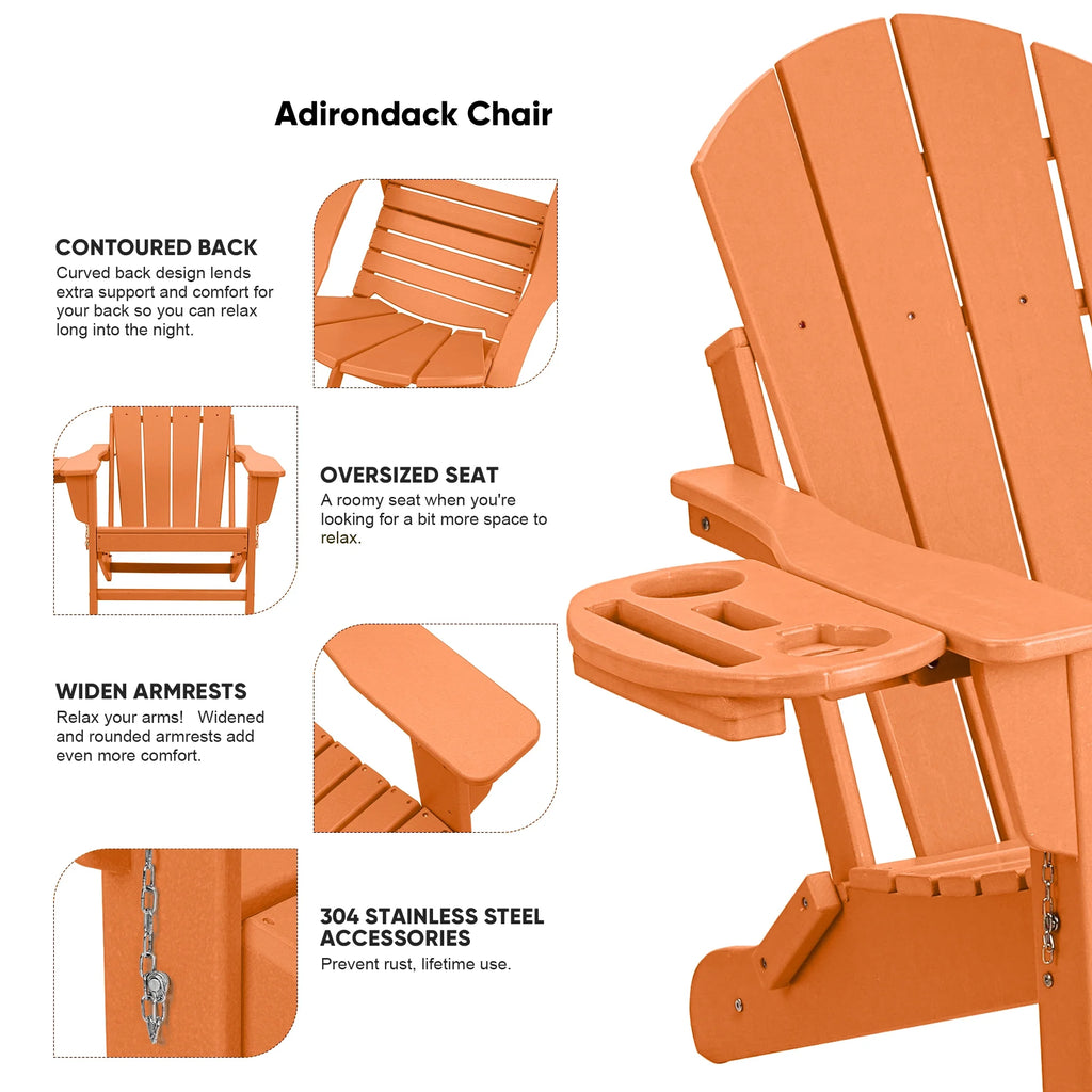 FOOWIN HDPE Plastic Adirondack Chairs Set of 4, Black