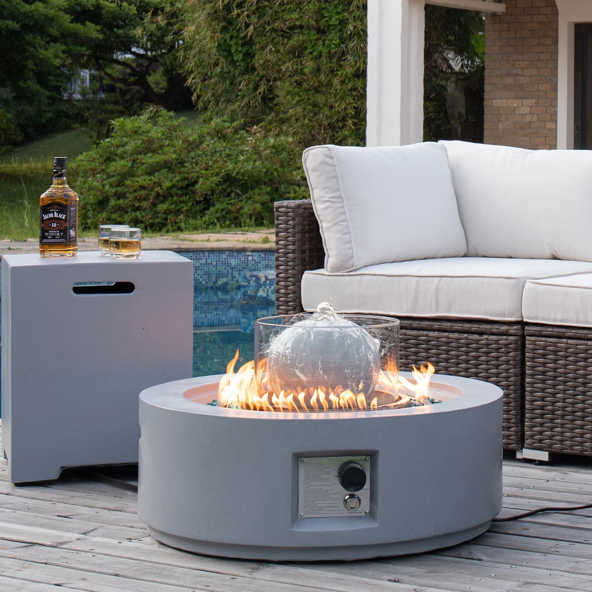 COSIEST 29.3-inch 50,000 BTU Outdoor Propane Fountain Round Fire Pit Table