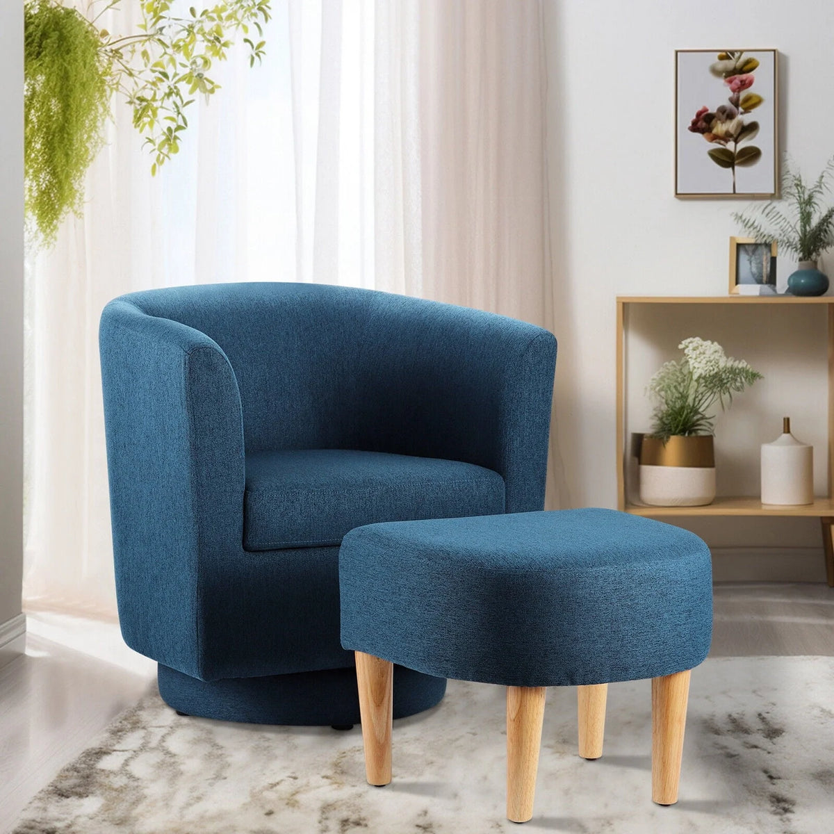 Dazone Swivel Armchair & Ottoman Set, Modern Accent Upholstered Single Sofa Chair With Footstool, 360°Rotating Armchair and Footrest Set, Club Tub Chair for Living Room Bedroom Reading Room,Gray