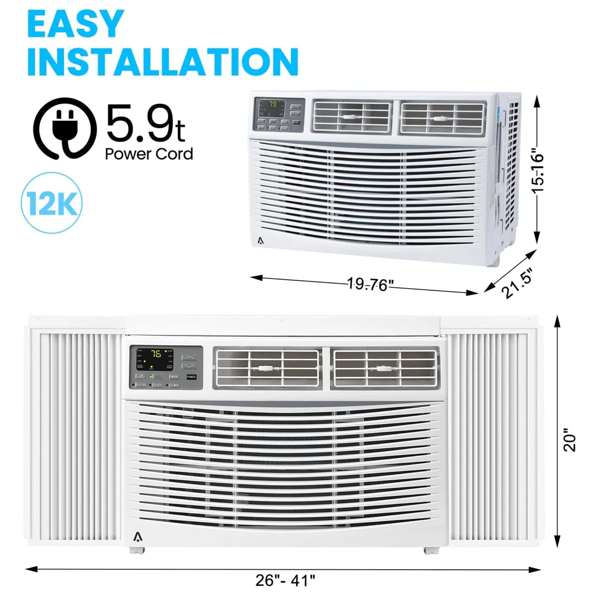 Garvee 5000 BTU Window Air Conditioner,Fast Cooling for Rooms up to 150 Sq. ft,Window Ac Unit with 7 Level Temperature Setting,White
