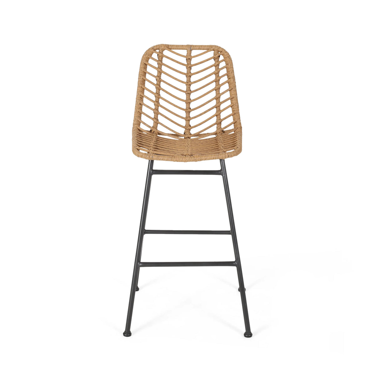 Dimitri Outdoor Wicker Barstools, Set of 2, Light Brown and Black