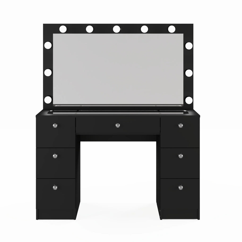 Ember Interiors Ibbie White Makeup Vanity with Glass Top, Lights, Charging Station